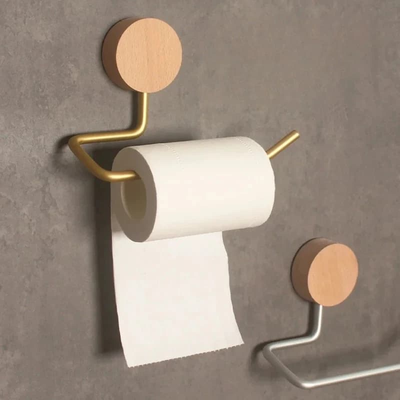 Portarotolo per Carta Igienica in Legno Massello, Porta Rotoli da Bagno, Accessori Bagno, Adesivo Non Incluso