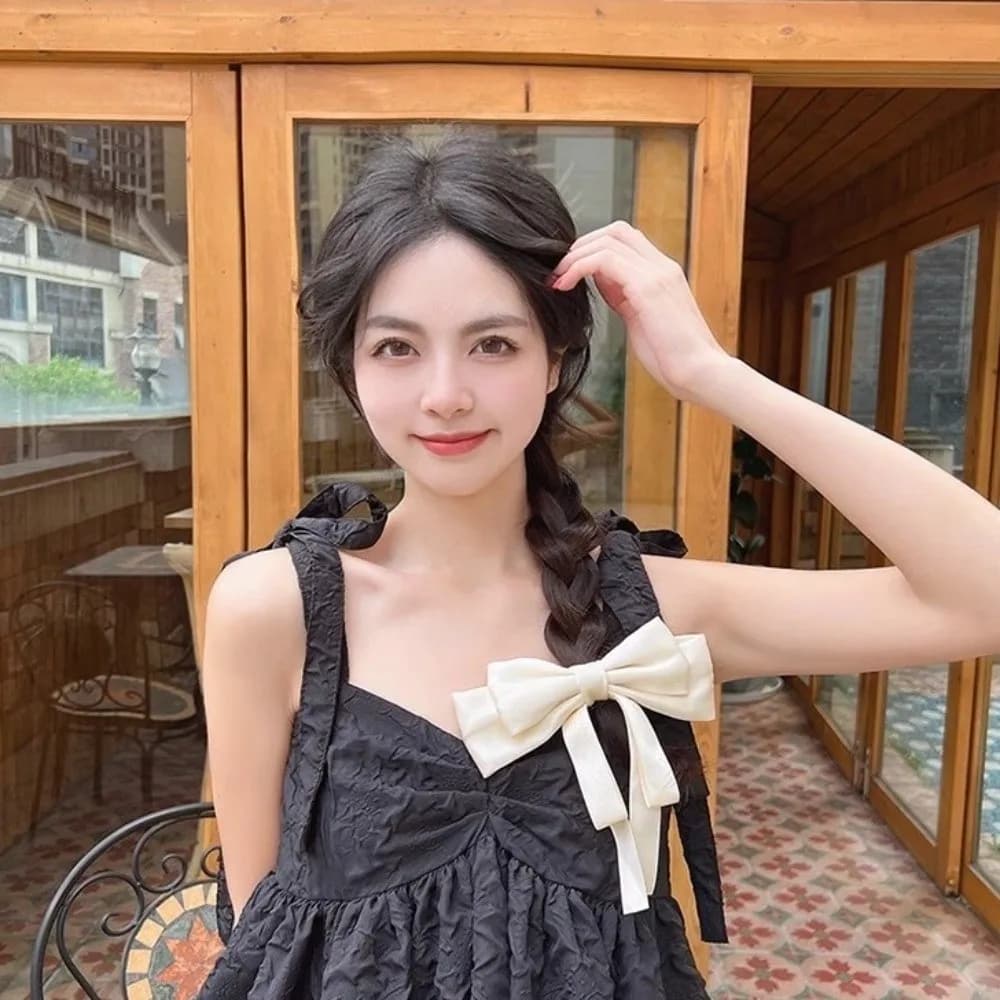 2pcs Long Tassel Ribbon Bow Headband Double Layer Solid Color Ribbon Bow Hair Clip Elegant Boutique Barrette Birthday Gift