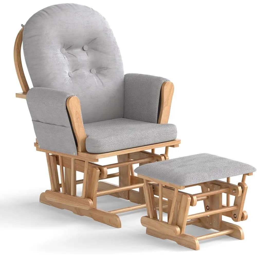 Domed armchair padded with footrest, padded cushion, container, solid wood, bed and breakfast chair (Naturale)