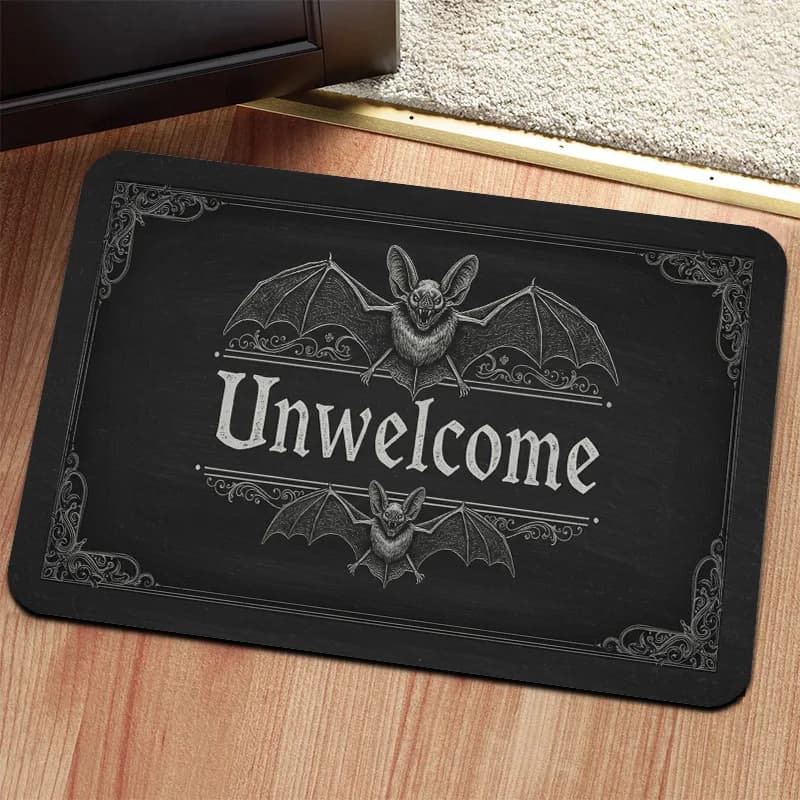 VIKAMA Pillar-themed welcome mat, soft entrance mat with Gothic design with bat silhouette, bedroom carpet, living room carpet