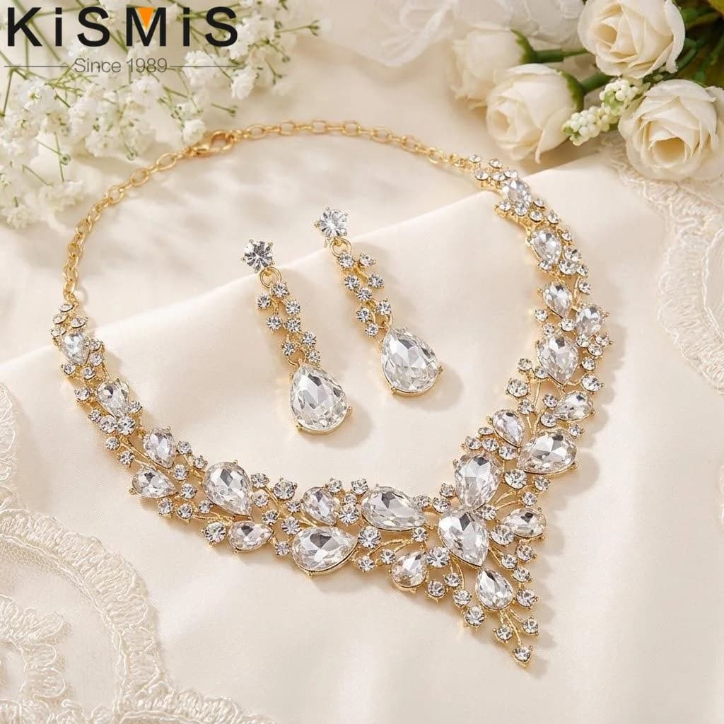Set di Gioielli da Sposa con Cristalli e Strass, Collana e Orecchini Pendenti a Goccia, Regalo Elegante per Matrimonio, Accessori di Stile