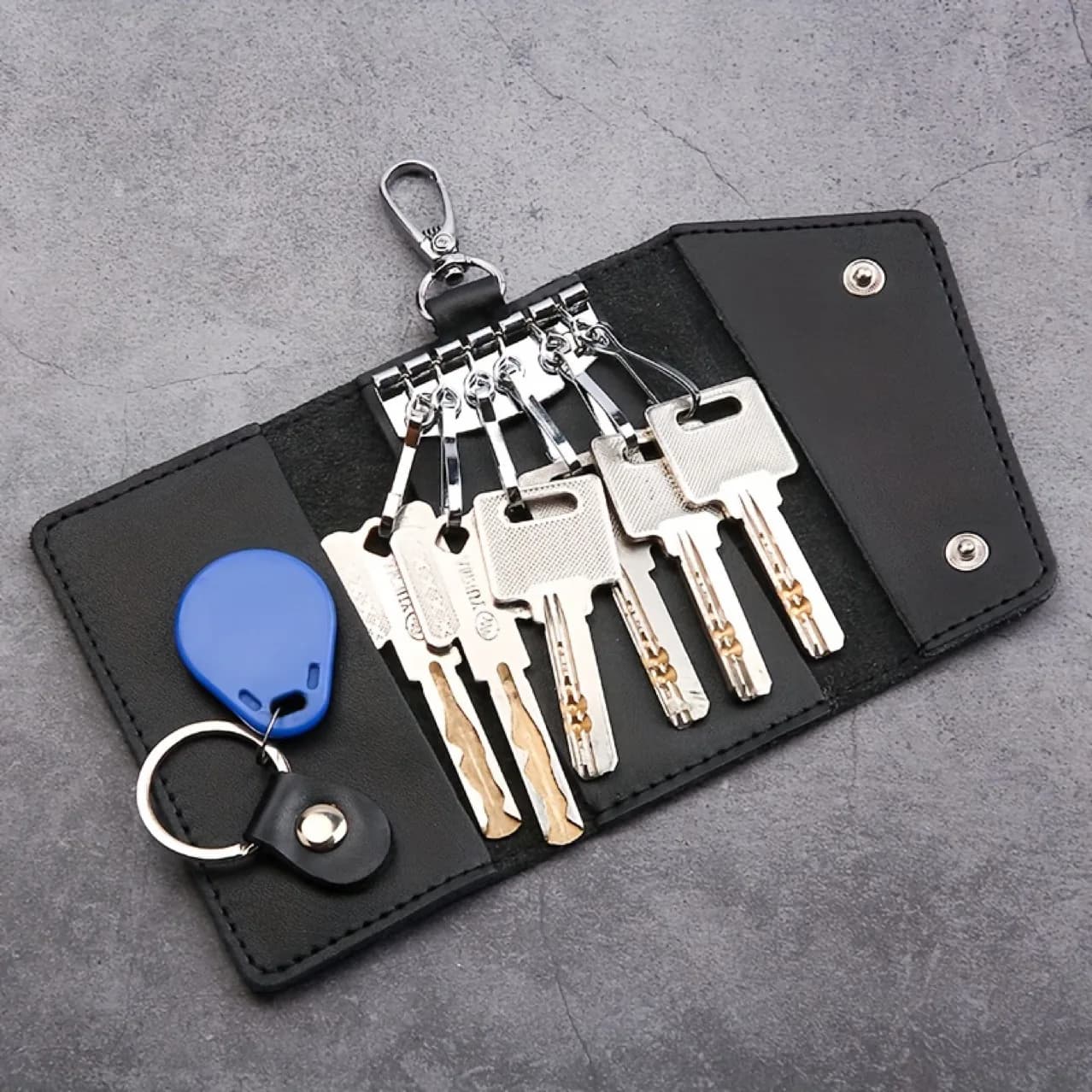 Genuine Leather Keychain Men Key Holder Organizer Pouch Car Key Wallet Case Housekeeper Mini Card Bag Second Layer Cowhide
