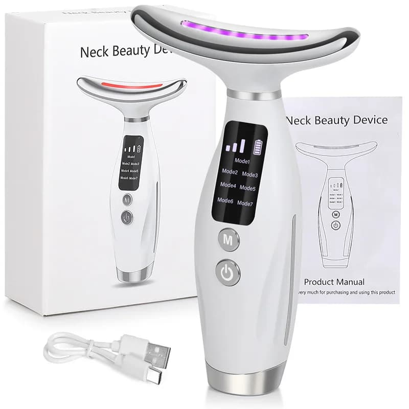 Face neck massager Beauty device for the face with vibrant 7-color EMS microcurrent for improved neck care and face shoulders