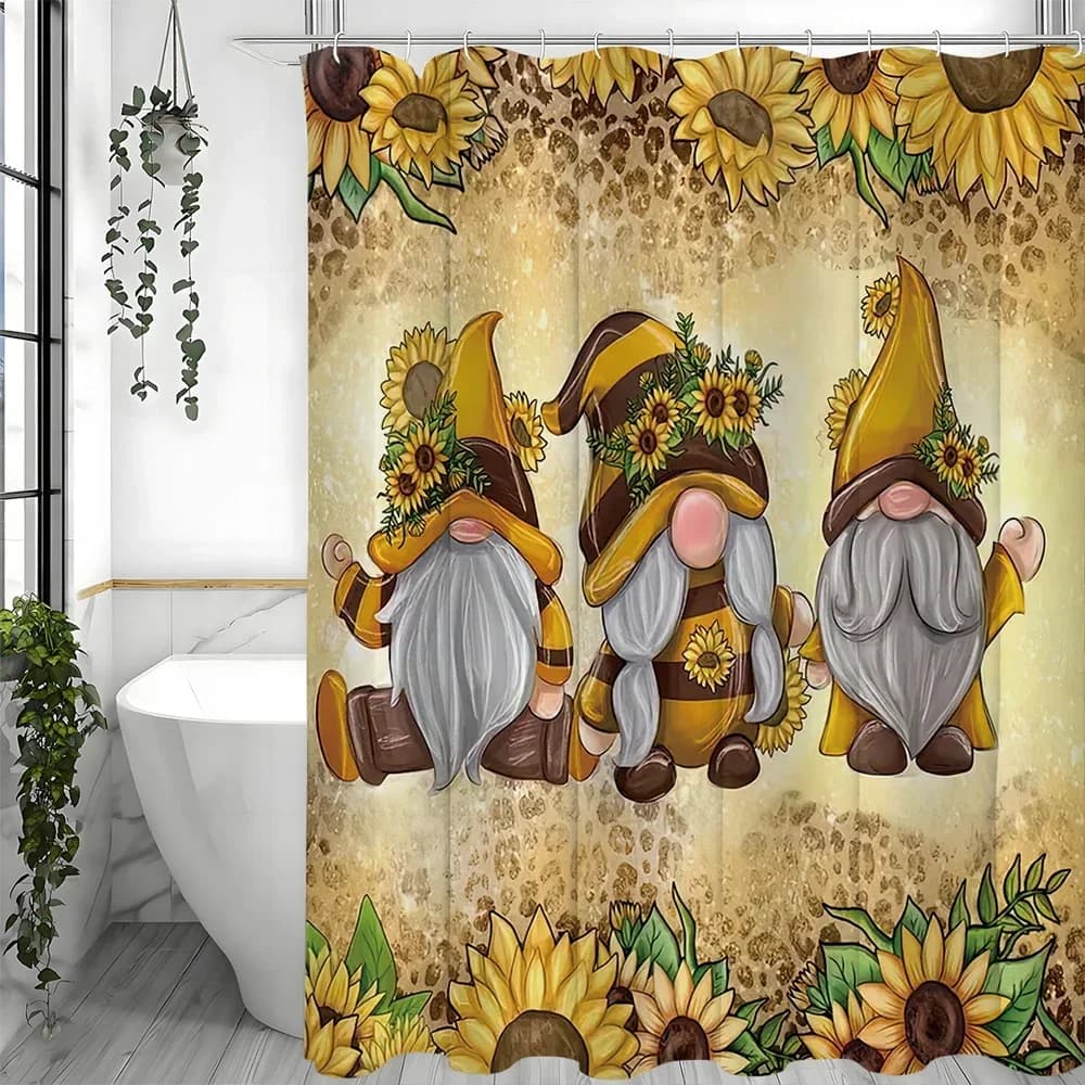 Tenda da doccia con girasole nano, tenda da doccia decorativa per bagno, tenda da doccia impermeabile con ganci