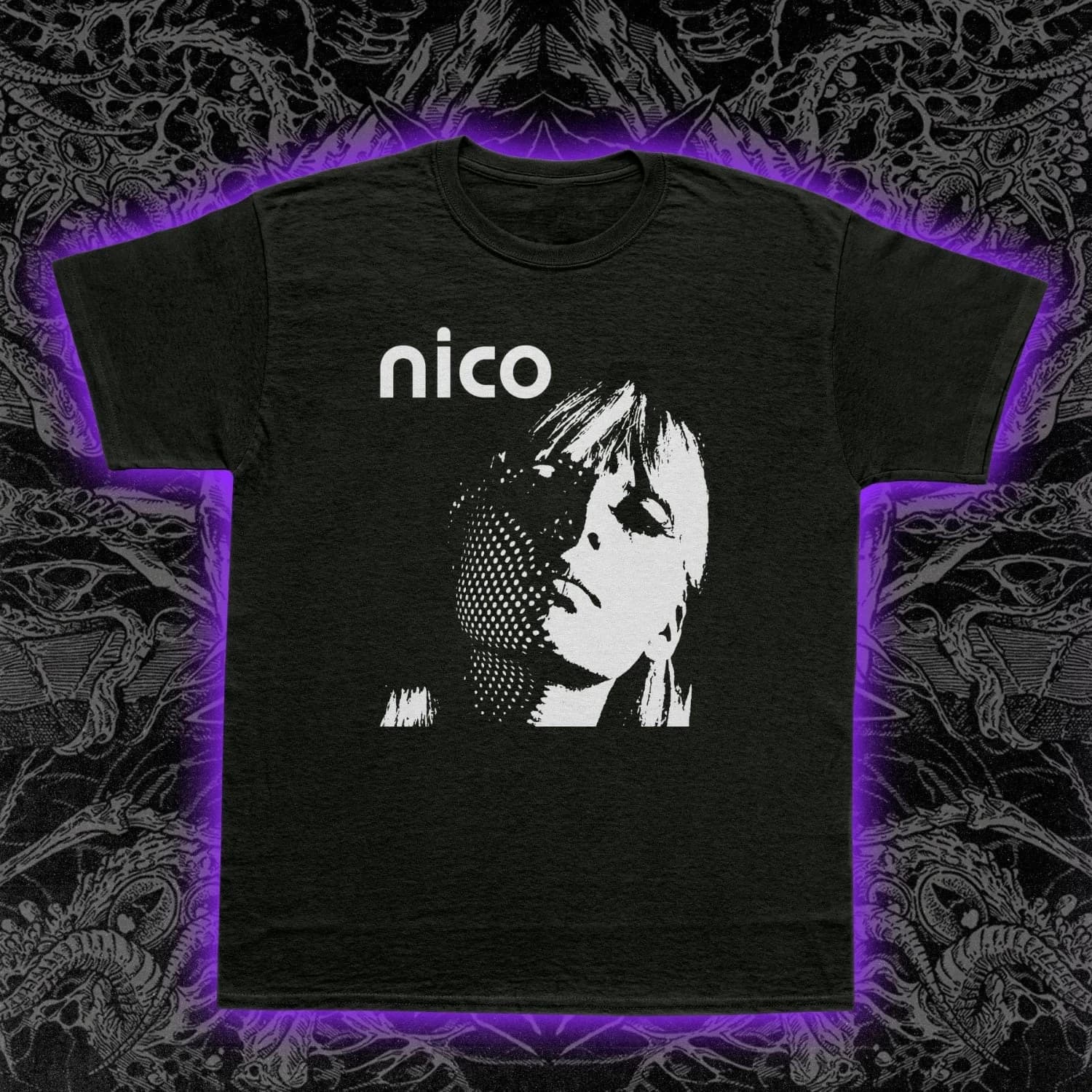 T-shirt Nico Halftone Velvet Underground, stile musicale gotico all'avanguardia, in puro cotone, top streetwear per coppie, t-shirt vintage