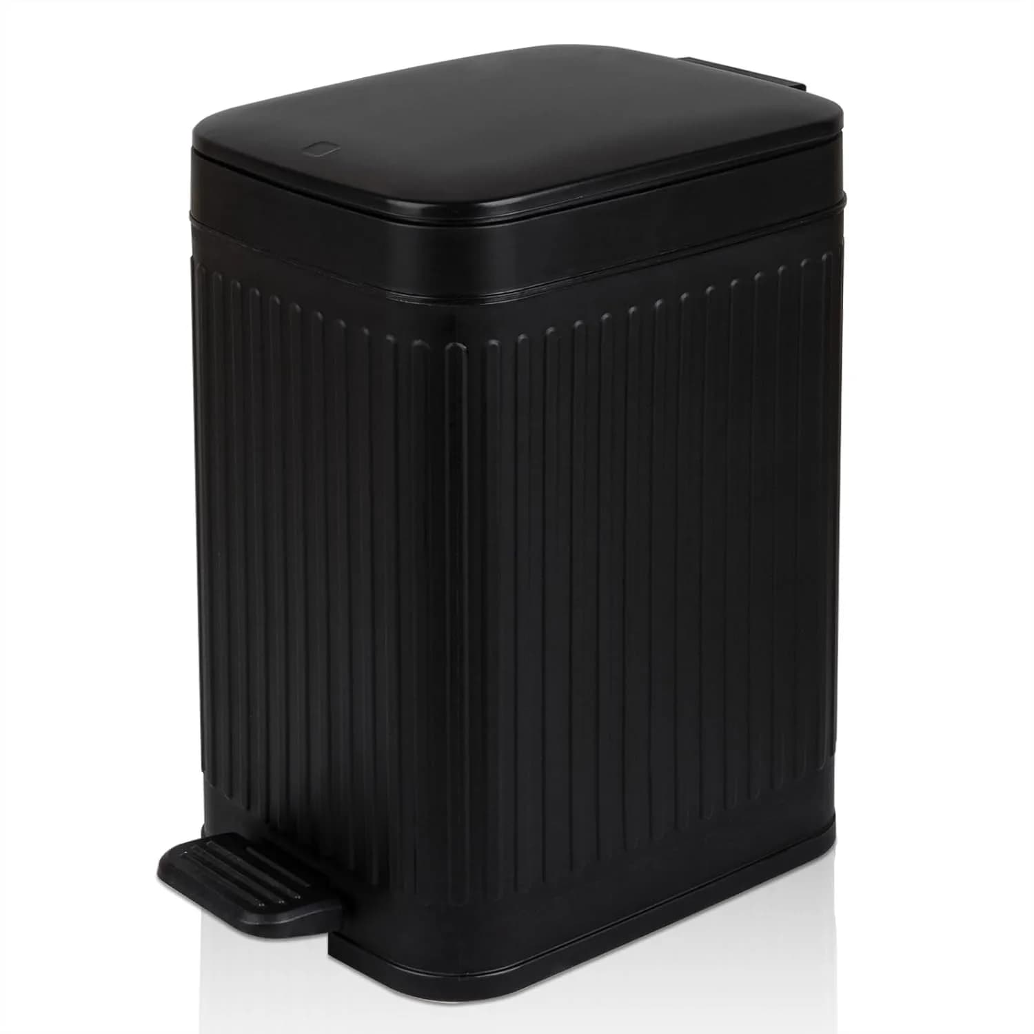 Cestino per Rifiuti da Bagno Sottile con Chiusura Morbida e Coperchio - Pattumiera con Pedale per Ufficio, Camera da Letto, Cucina, Soggiorno, 7,2 Litri, Nero