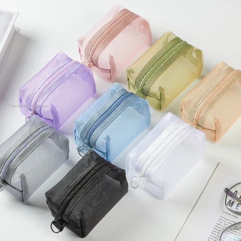 Multipurpose multipurpose storage case in breathable square mesh Mini light washing bag Mini coin holder with zipper Large capacity coin purse