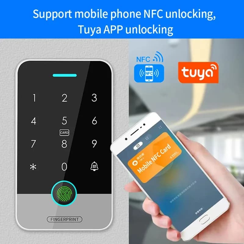 NFC Tuya Impermeabile Impronte Digitali di Controllo di Accesso Tastiera di Impronte Digitali 125K RFID 13.56M IC WG26 Lettore di Schede Sistema di Accesso Autonomo