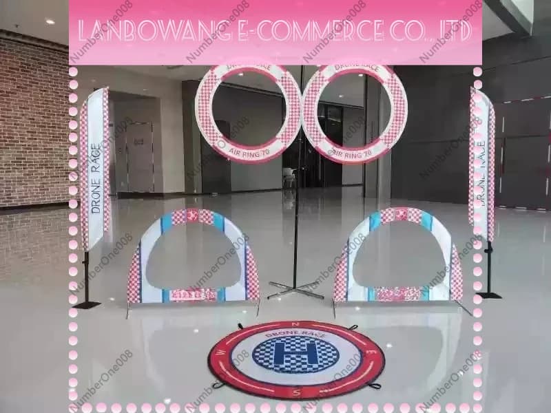19 Inch FPV Racing Gate Set, 4x Obstacle Course Kit with Arch Round Gates Flags & Takeoff Pad for Drone Training