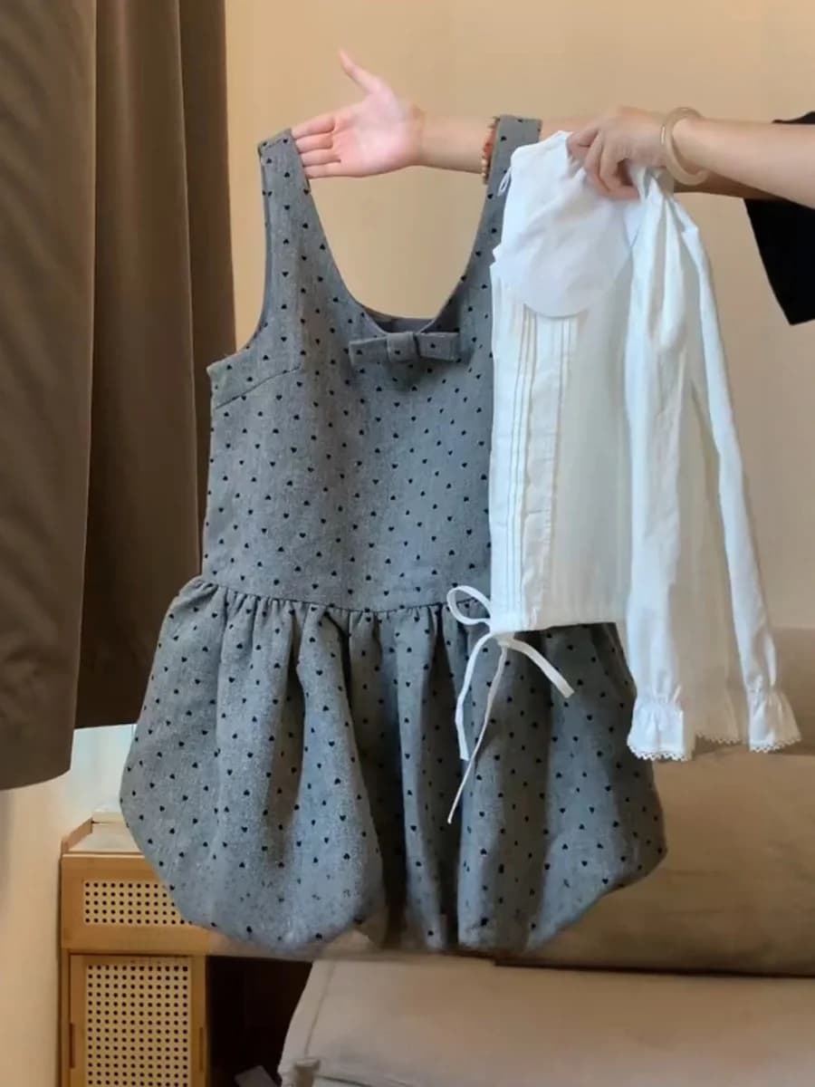 ay Polka Dot Flower Bud Vest Gonna Set Lungo Sve Colletto per bambola irt Donna Faionable Coreano Sle Abbigliamento autunnale