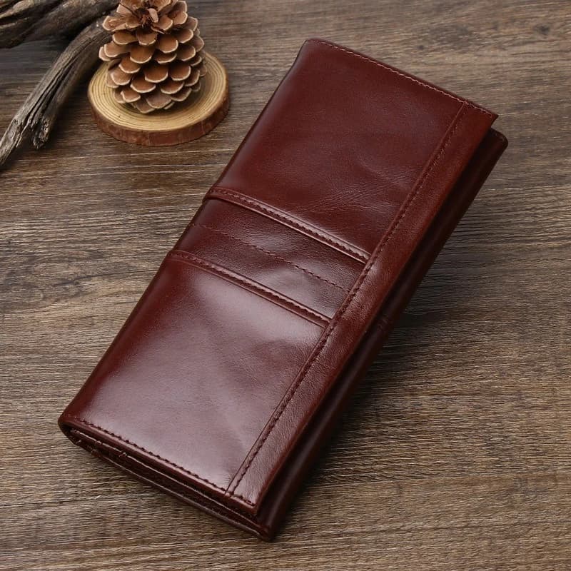 Head layer cowhide RFID anti-theft brush long wallet 100% genuine leather European and American retro women's vertical wallet