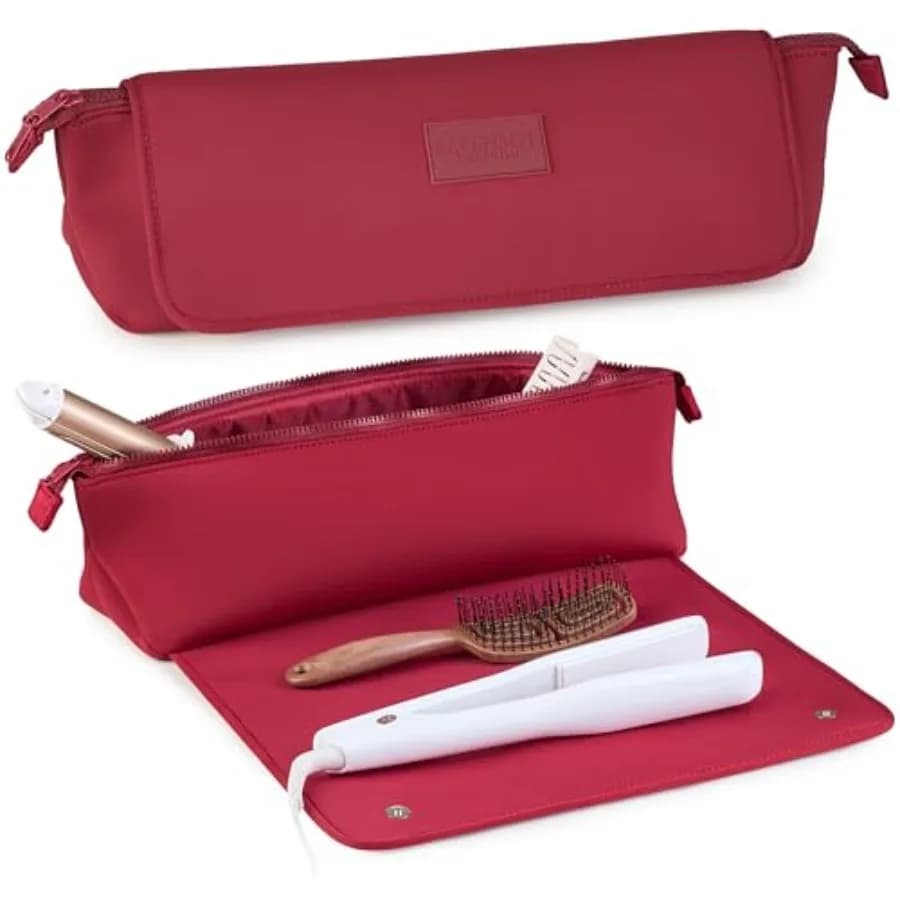 Borsa da viaggio per strumenti per capelli e tappetino resistente al calore da 15,5 pollici per piastre per capelli, ferri arricciacapelli, accessori per la cura dei capelli, design 2-in-1