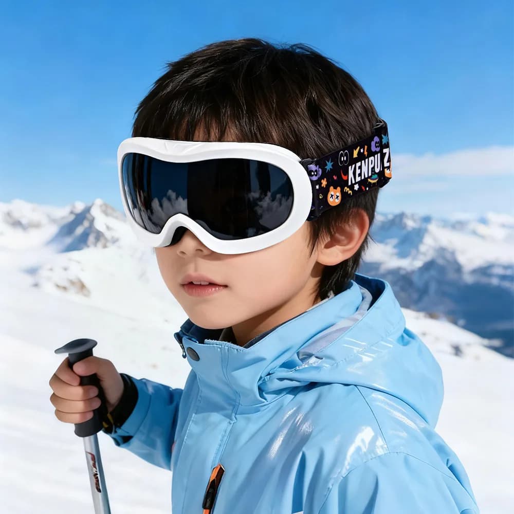 Occhiali da sci a doppio strato per sport all'aria aperta per bambini Maschera antiappannamento con cinturino a specchio regolabile Occhiali da neve Occhiali da sci per snowboard
