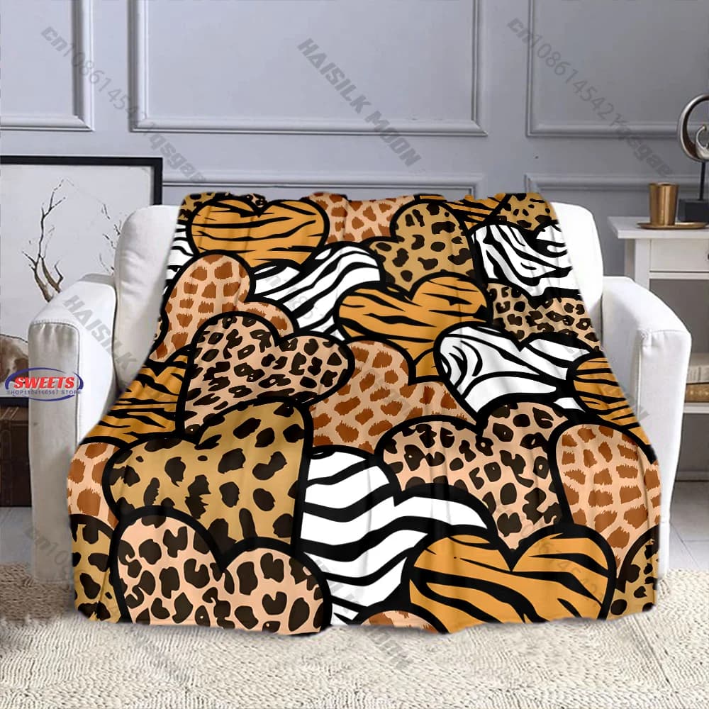 Coperta con stampa animalier a cuori, diverse misure, coperta decorativa per divano, camera da letto per bambini e adulti, soggiorno, regalo raffinato