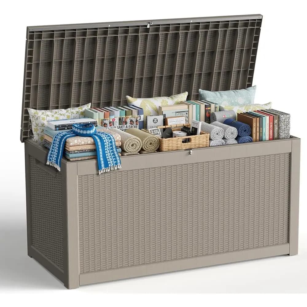 Large Exterior Container with UV Protection and Key Closure Function for Patio, Garden and Pool Accessories (Grigio)