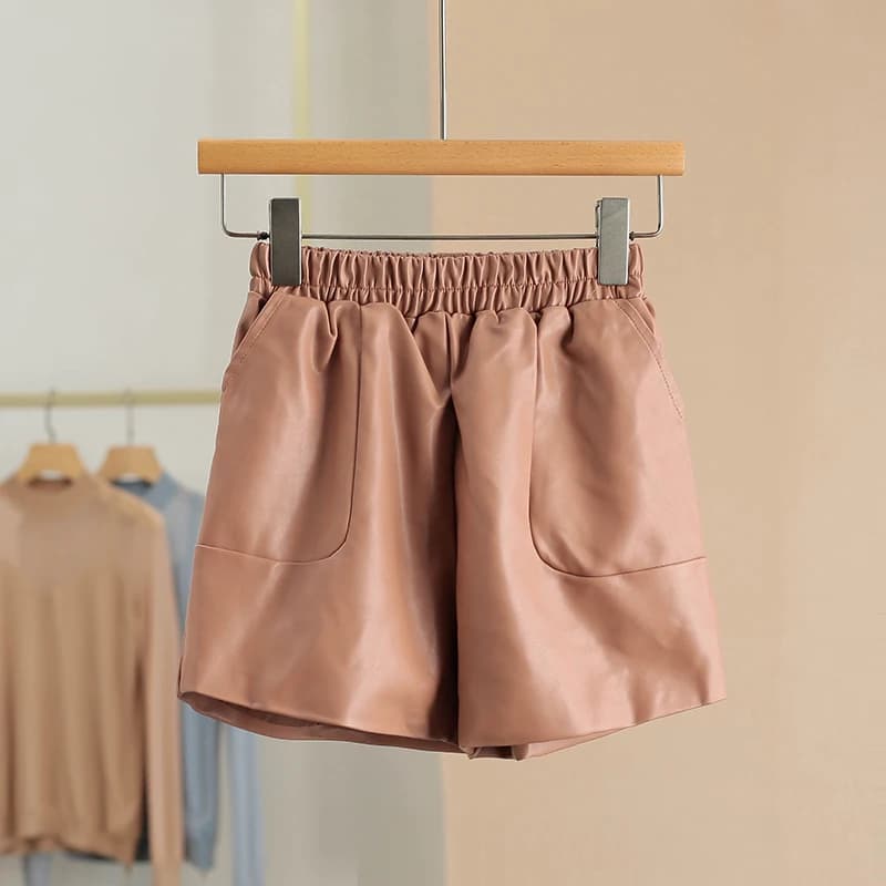 Pantaloncini in Pelle Elasticizzata a Vita Alta, Effetto Allungamento Gambe, Nuovo Stile Primaverile, Pantaloni Casual da Donna in Tessuto Elastico a Vita Alta