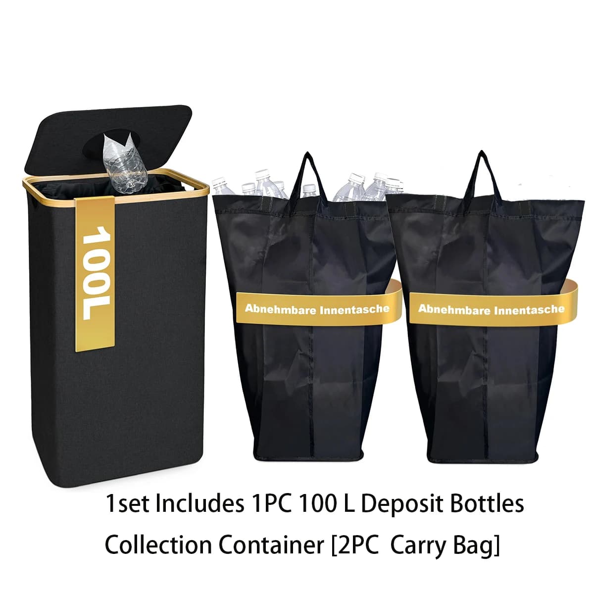100 L Deposit Bottles Collection Container [Includes Carry Bag], Waste Bottle Collector Empty, PET Bottles Deposit Container