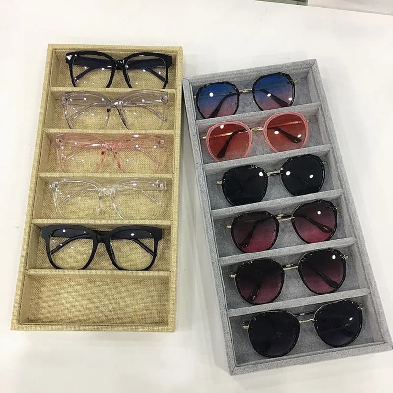 Velluto 6 griglie Occhiali da sole Scatola espositiva Espositore per gioielli Puntelli per imballaggio Vassoio per organizer per gioielli Custodie per moda Imballaggio