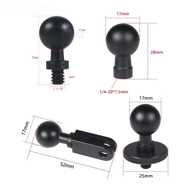 17mm Ball Head Adapter Mount 1/4" Screw for Gopro 13 12 Insta360 Action 5pro Pocket 3 Holder Socket Arm Connector Phone Stand