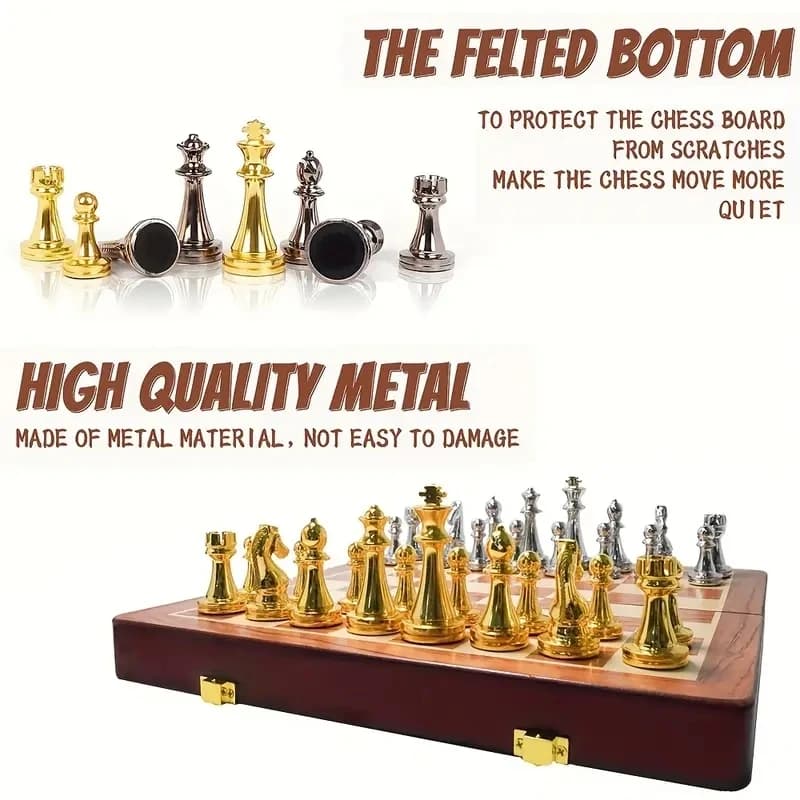 Chess Checkerboard Set 30cm/11.8inch Deluxe Wooden Portable folding weight zinc alloy pieces Ideal for Various holiday gifts