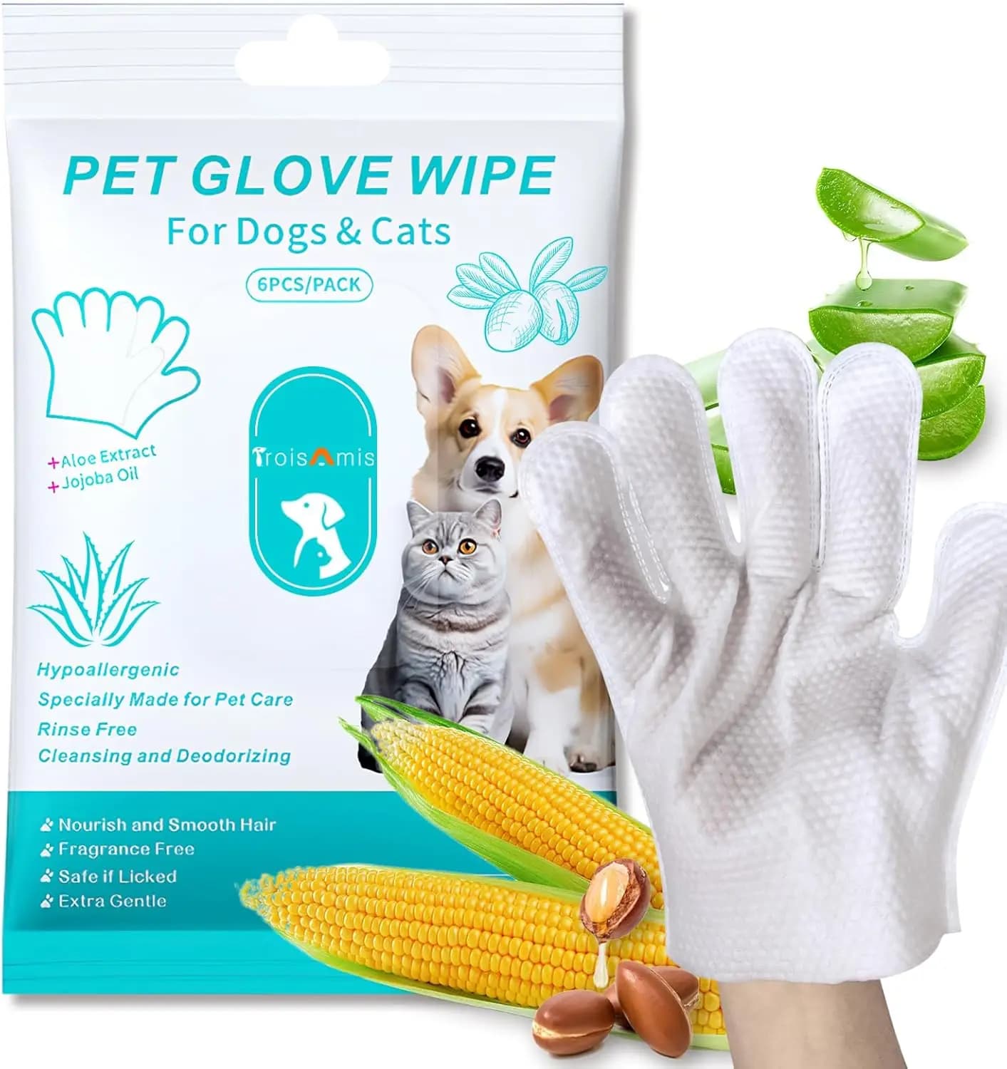 Salviette Spesse per Cani e Gatti, Senza Profumo, per Pulizia e Deodorizzazione, Cura Quotidiana e Uso in Viaggio, Senza Risciacquo