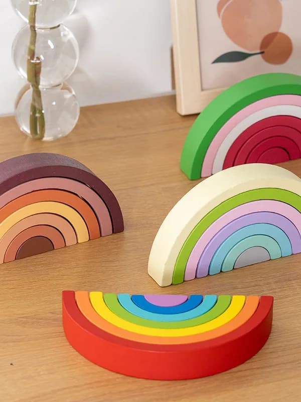 Blocchi di Legno Arcobaleno Qianman, Giocattoli Educativi per la Prima Infanzia, Puzzle Geometrico, Giocattoli per l'Interazione Genitore-Figlio
