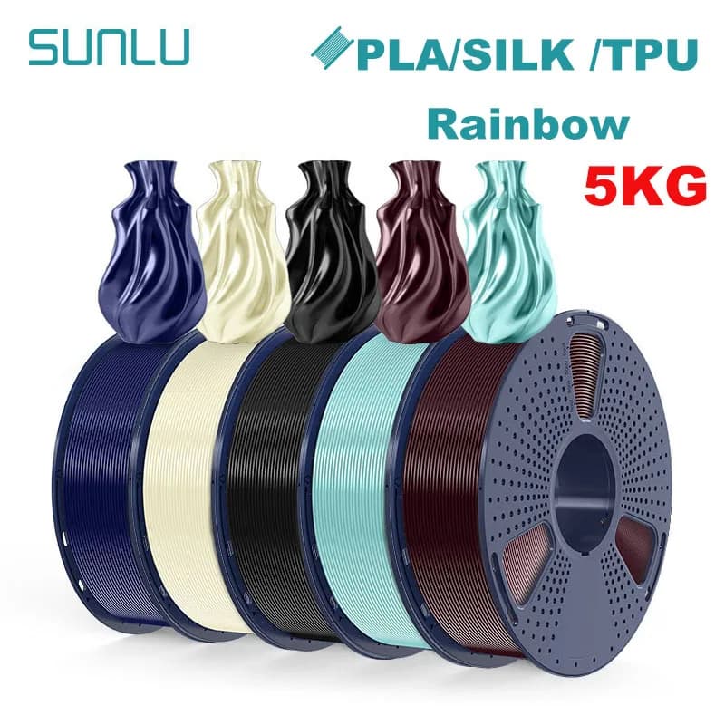 SUNLU 5KG PLA/Sit Double/Triplo/TPU SETA/Filament Rainbow Coil 1.75 mm 1 kg (2.2 pounds) Filament ordered wrapped suitable for most FDM printers