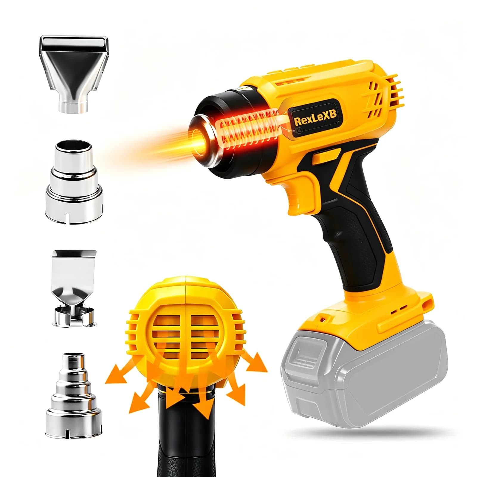 Pistola termica Cordless da 400W per batteria Dewalt 20V pistola ad aria calda portatile senza fili da 500 °C con 4 ugelli per artigianato fai da te (senza batteria)