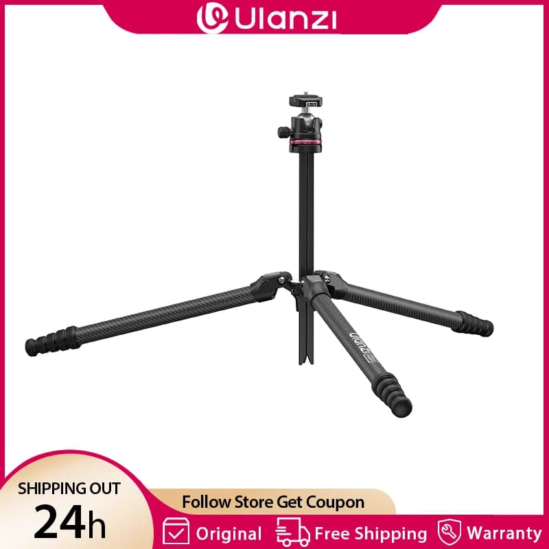 Ulanzi Treppiede Professionale 2-in-1 in Fibra di Carbonio TZ01, Treppiede da Viaggio con Rotazione a 360° ° Supporto Girevole per Fotocamera DSLR per Riprese dall'Alto