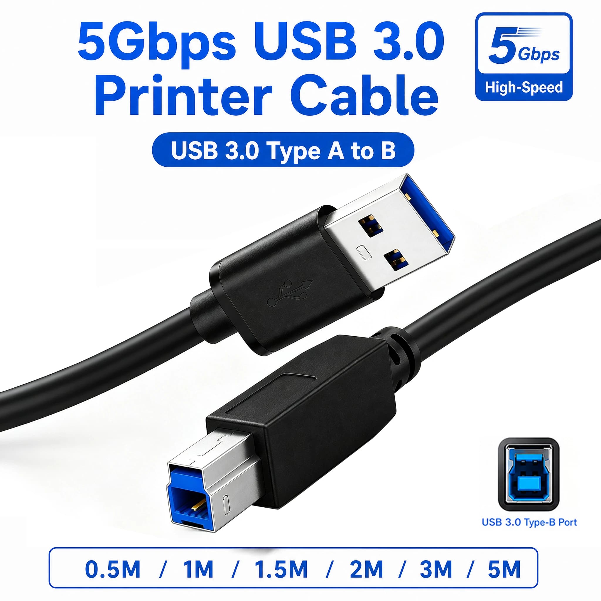 USB 3.0 Printer Cable 5Gbps USB A To Type B Data Cable for Printer Scanner Hard Drive Docking Station USB Hub 0.5M 1M 2M 3M 5M