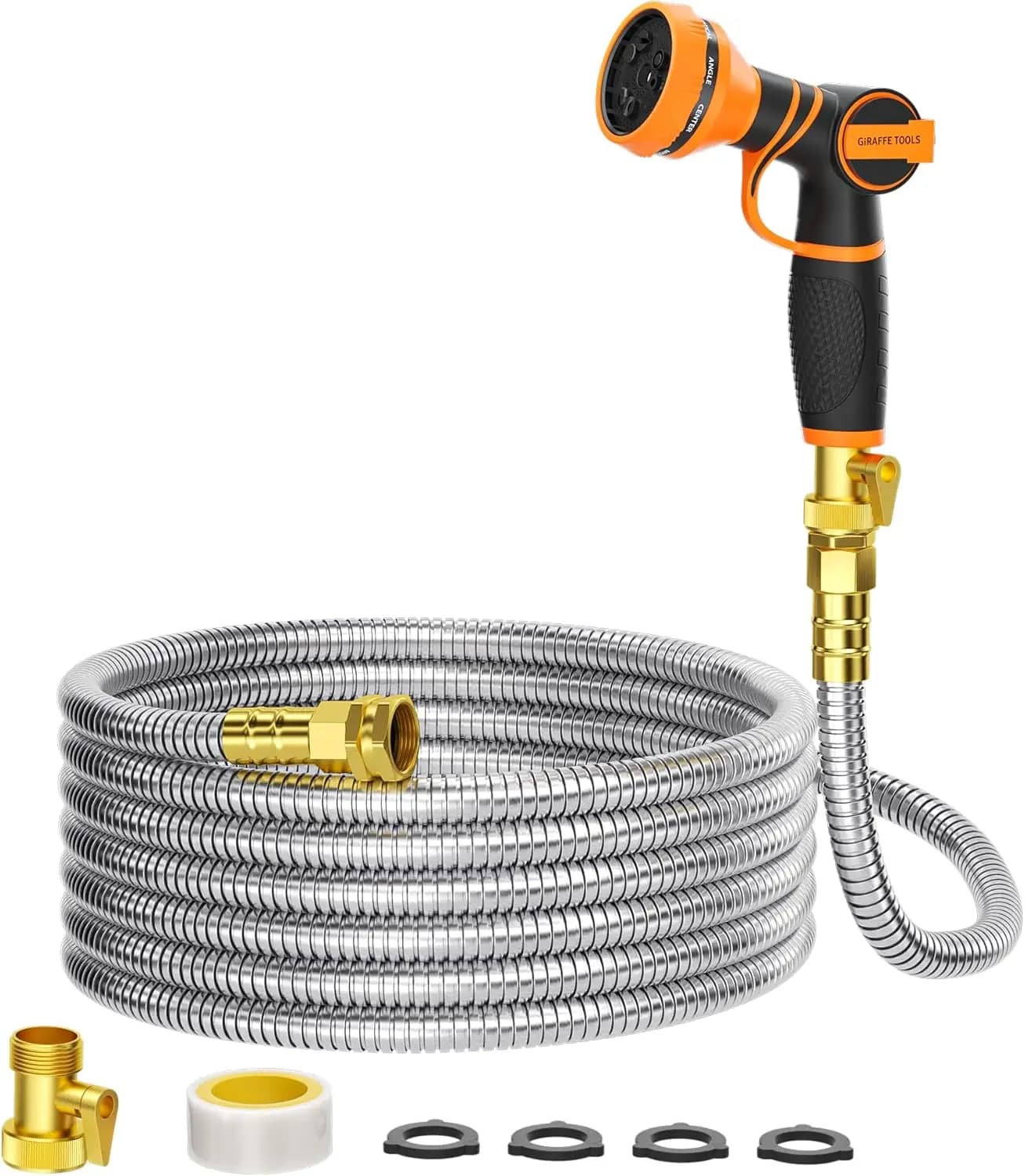 50 x 5/8" stainless steel garden pipe, without blow, flexible with 9 model spray nozzle for outdoor use