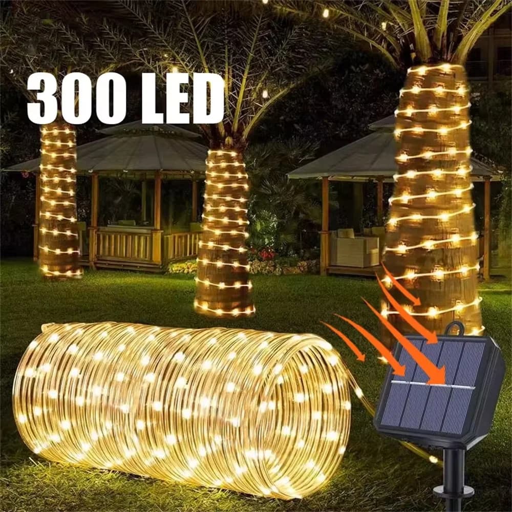 Luci a Corda Solare a Tubo LED 300 LED per Esterni, Decorazione Natalizia da Giardino, Ghirlanda Impermeabile per Matrimoni e Feste