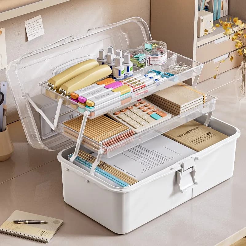 3-Layer Foldable Clear Art Storage Case Portable Desktop Paint Brush Ink Organizer