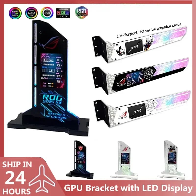 Customize 3090/4090 RGB GPU Support with LED Monitor Screen ROG MSI Graphics Video Card Bracket VGA Holder for PC Gamer Cabinet