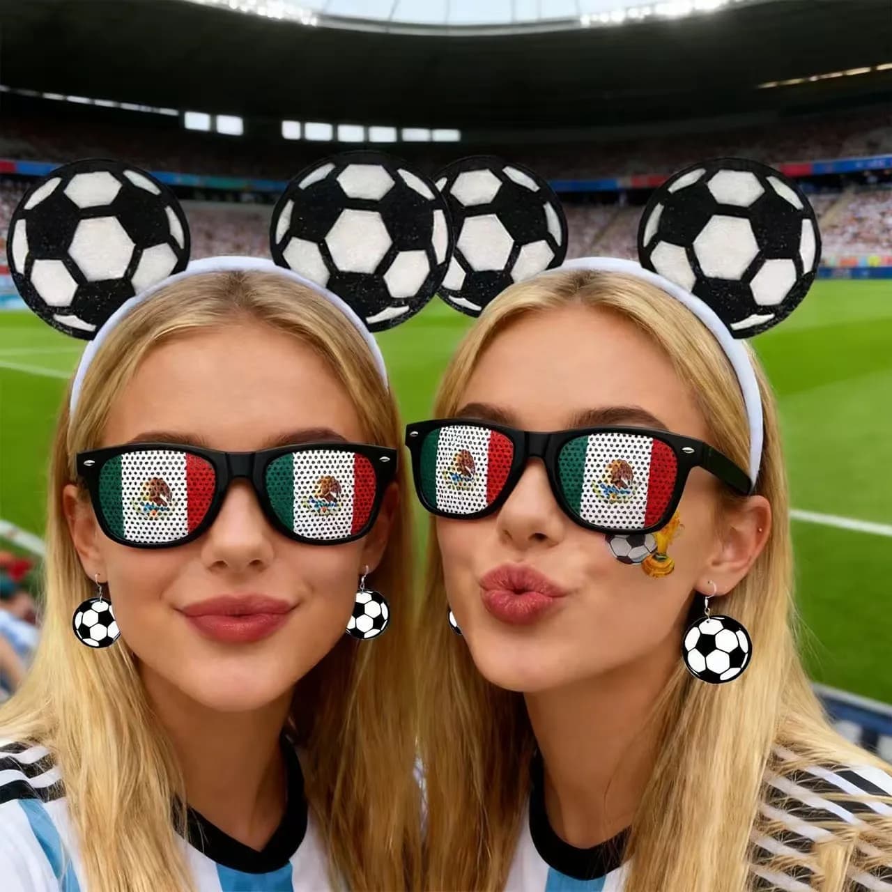 Set di Accessori per Tifosi di Calcio: Orecchini, Occhiali e Combinazioni di Accessori per Capelli - Decorazioni per Feste e Giornate di Partita