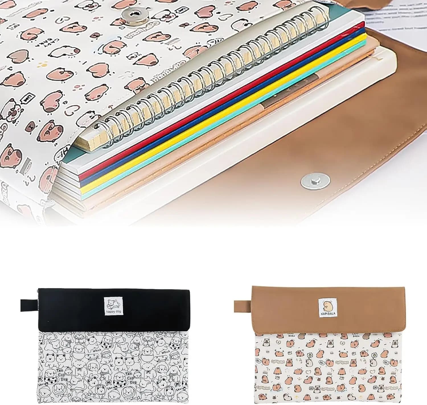 1 borsa per file Capybara A4, borsa pieghevole in tessuto morbido per cani da cartone animato, tasca per organizer per documenti, borsa per buste A7860