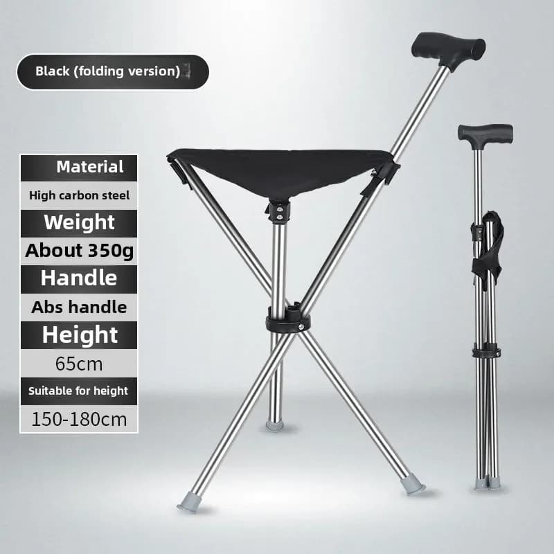 Foldable Walk Stick with Seat - Adjustable Stainless Steel Stick, Anti-slip Stick for Seniors