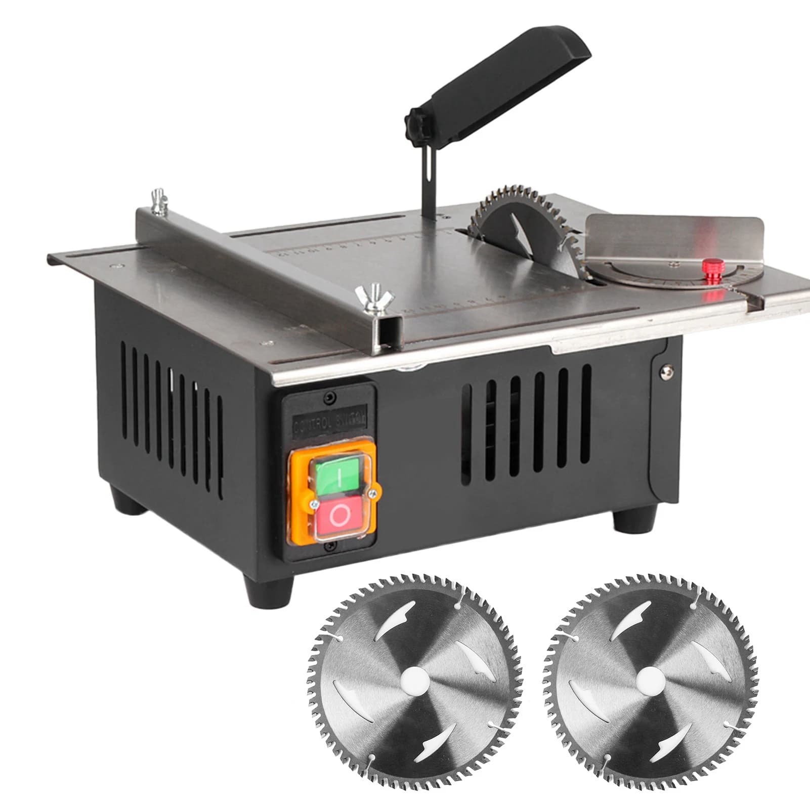 Sega da tavolo per decorazione per la lavorazione del legno da 1200 W. Piano da tavolo in acciaio inossidabile recentemente aggiornato con righello angolare e supporto regolabile
