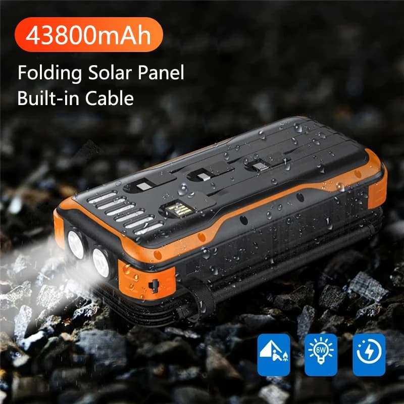 Batteria esterna portatile pieghevole della banca di energia solare 43800mAh per iPhone 14 13 Samsung Xiaomi Poverbank con la luce principale del cavo