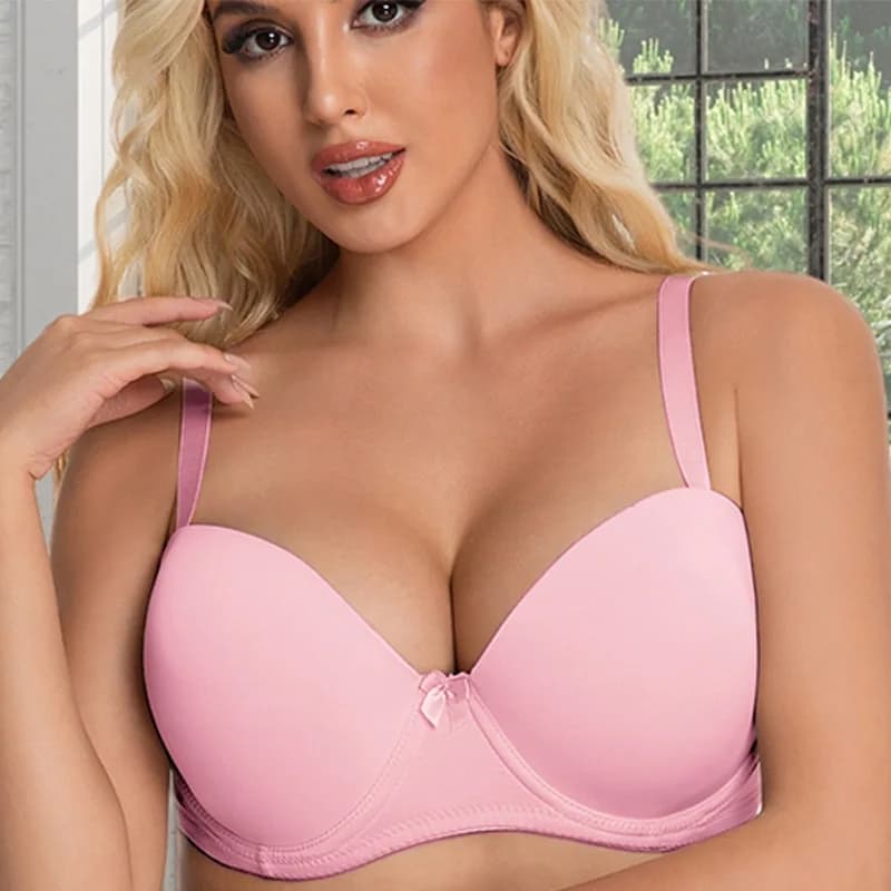 Butterfly Knot Wireless Push-Up Bra Women Plus Size Lifts Supports Side Prevents Lady's Sagging Fixed Cup Daily Girl's Underwear