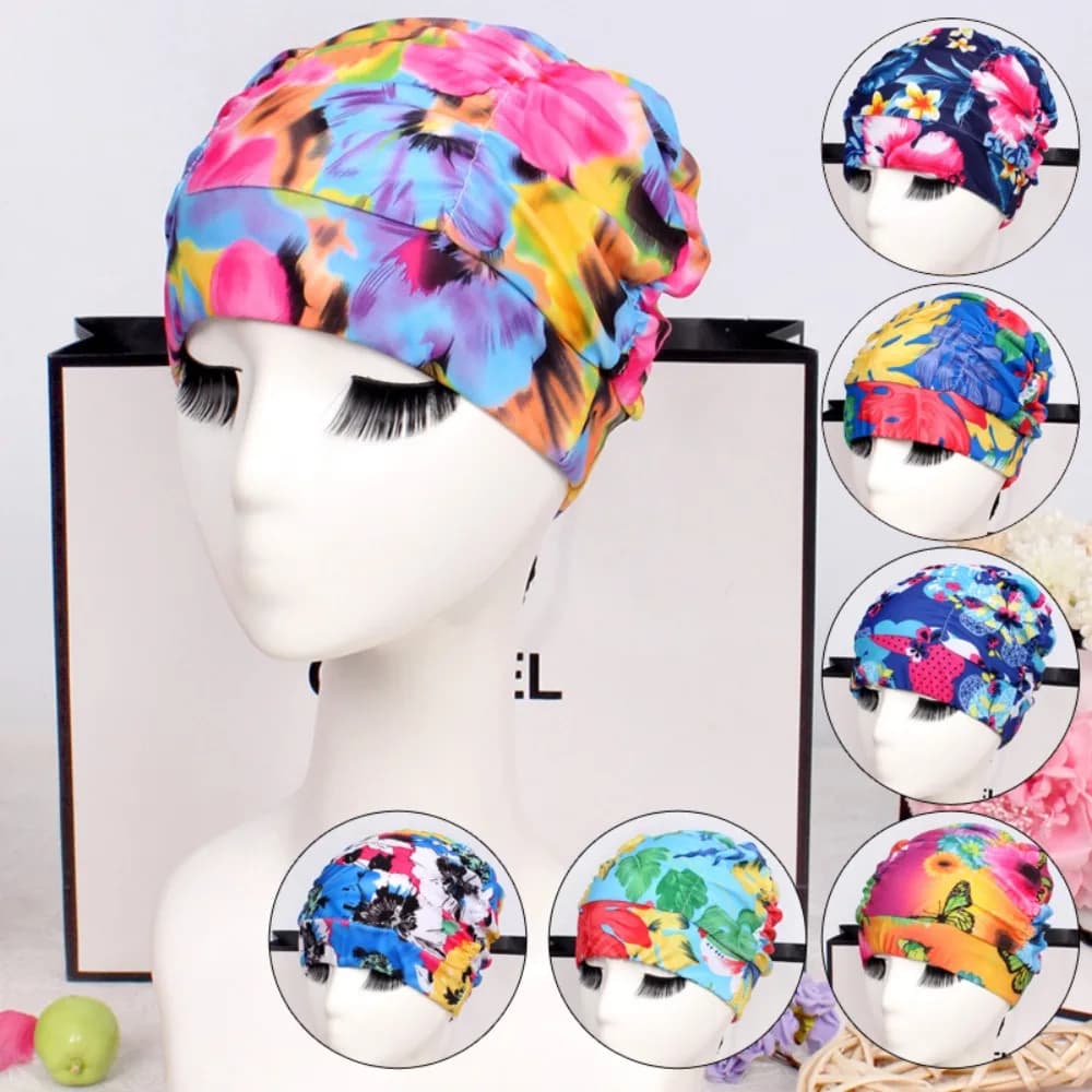 Oversize Swimwear Fabric Printed Rapid Drying for Long Hair, Lightweight With Ear Protection, Ideal for Thermal Waters