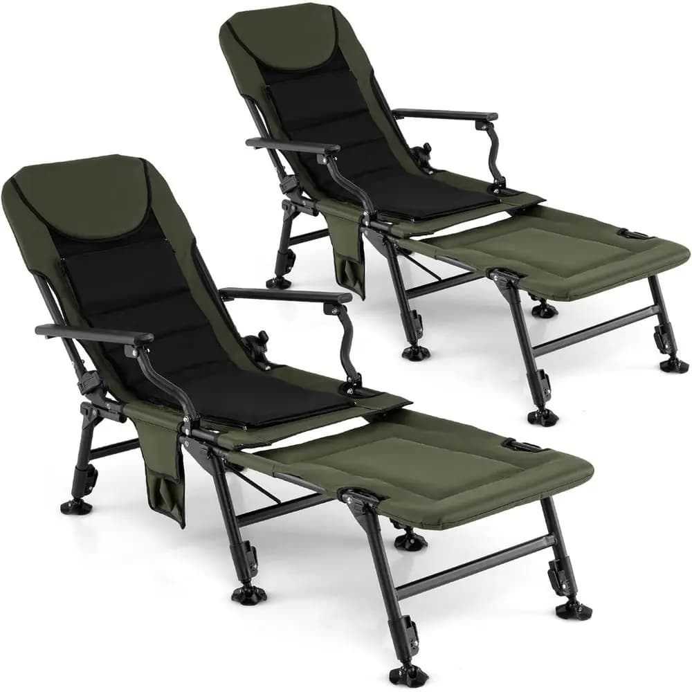 Set di 2 Sedie da Campeggio Resistenti per Tutti i Terreni con Poggiapiedi Staccabile, Schienale Imbottito Alto, Piedini Regolabili, Sdraio Portatile per Esterni