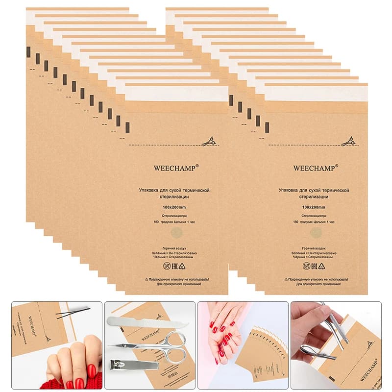 100pcs/Disposable Disinfection Sterilize Bag Tattoo and Nail Tools Kraft Paper Bag Disinfection Equipment Accessories