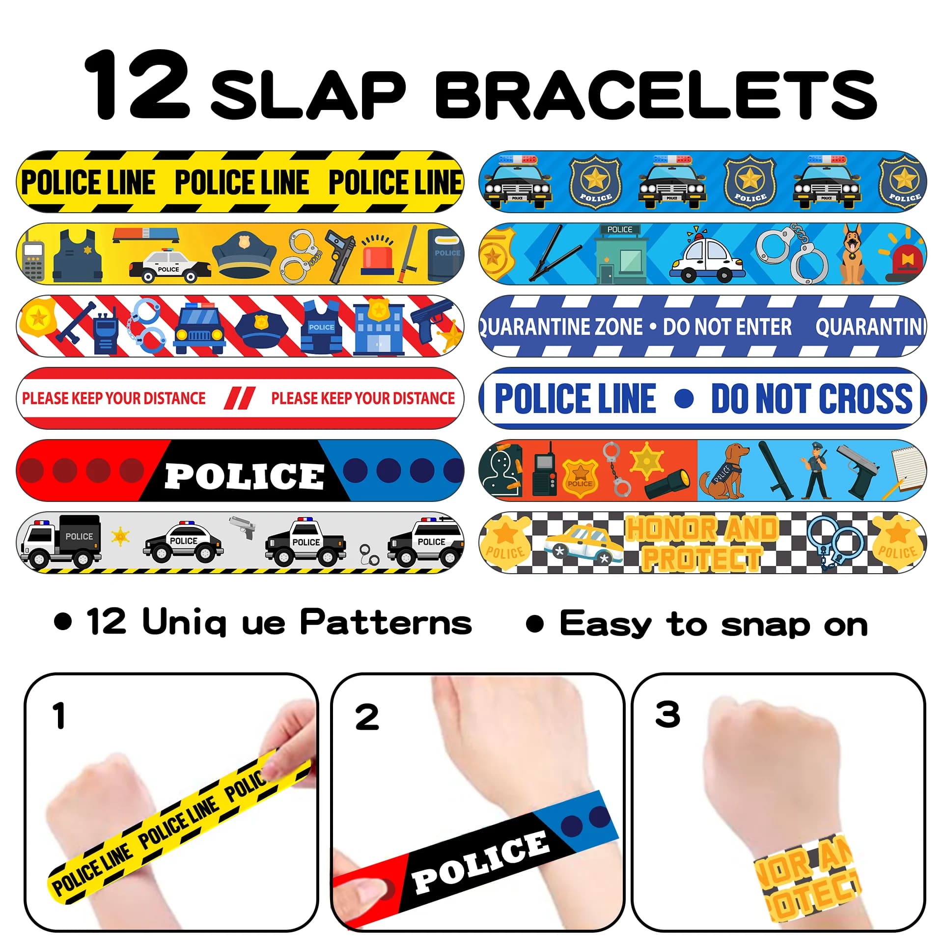 12 pezzi cartoon vocazione polizia tema auto della polizia braccialetti schiaffo giocattoli per bambini compleanno baby shower bomboniere regali scolastici