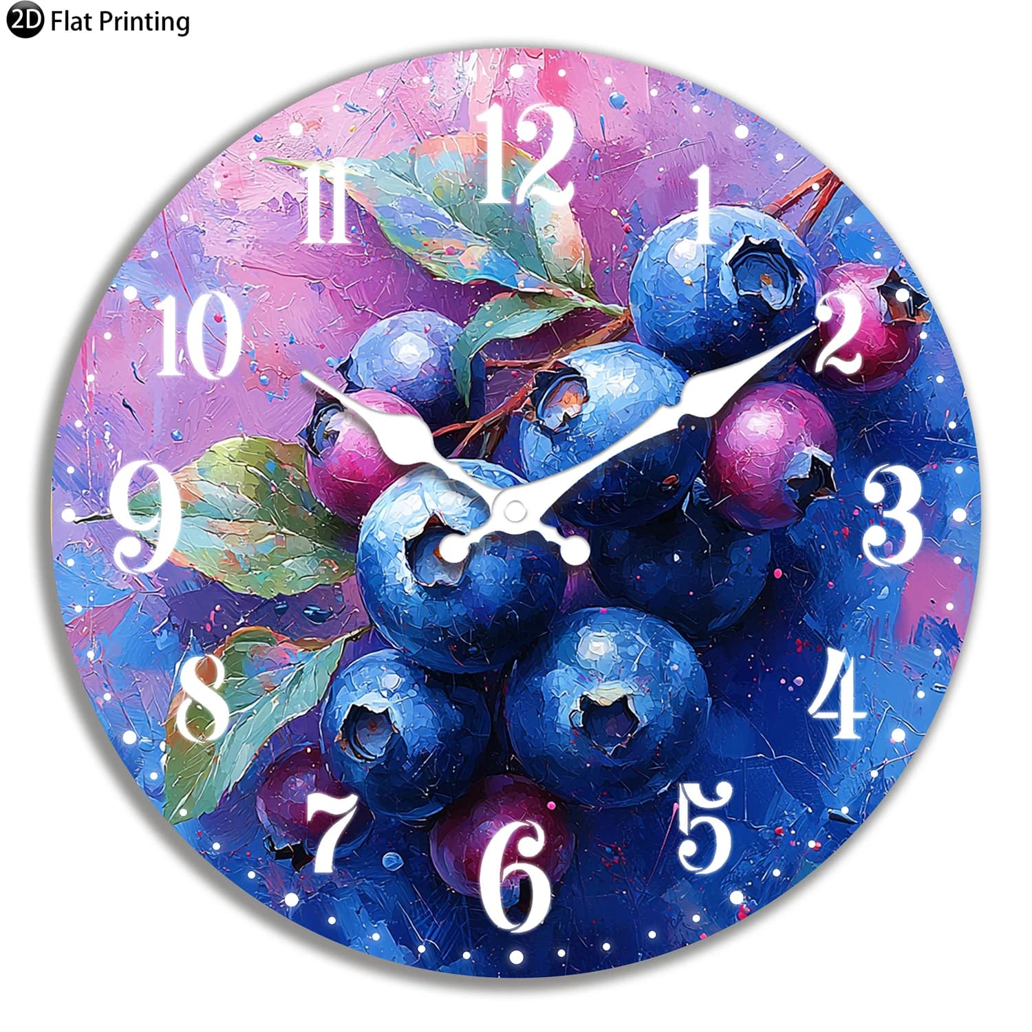 Wooden Silent Wall Clock Blueberry cluster painting Quartz analogue watch for kitchen Home Halloween New Year's Gift