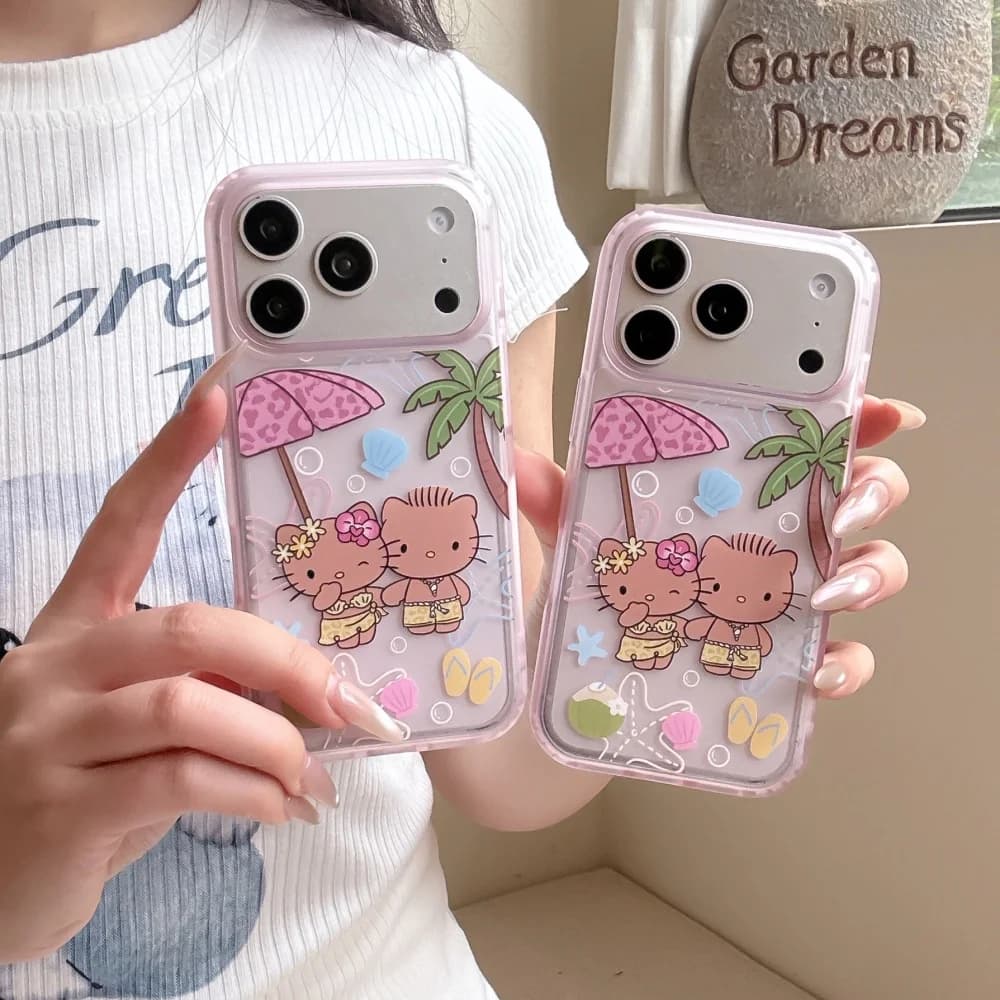 Luxury Cute Cartoon Beach Vacation Style Phone Case For iPhone 17 Pro 16 15 Pro Max Transparent Soft Shockproof Protective Cover