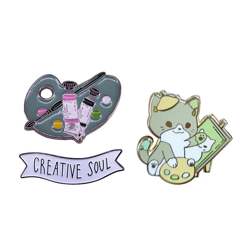 Painting Watercolor Color Palette / Soul Banner / Cute Painter Cat Enamel Pin Artists Painters Designers Gift
