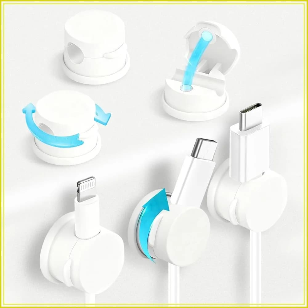 6pcs Magnetic Cable Clips 360° Swiveling Adhesive Cable Organizer - Compact Cord Holder for Desk, Nightstand, Car, Kitchen & Home Office