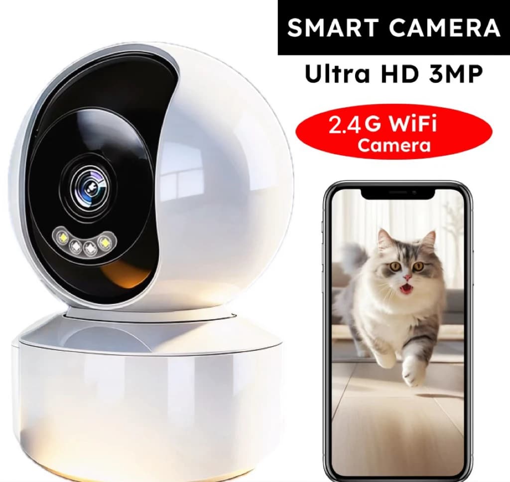 Telecamera per Cani con App Gratuita, WiFi 2.4GHz, Telecamera di Sicurezza Interna a 360° ° Monitor per Bambini Intelligente con Funzione Pan-Tilt, Audio Bidirezionale e Visione Notturna per Sorveglianza Domestica