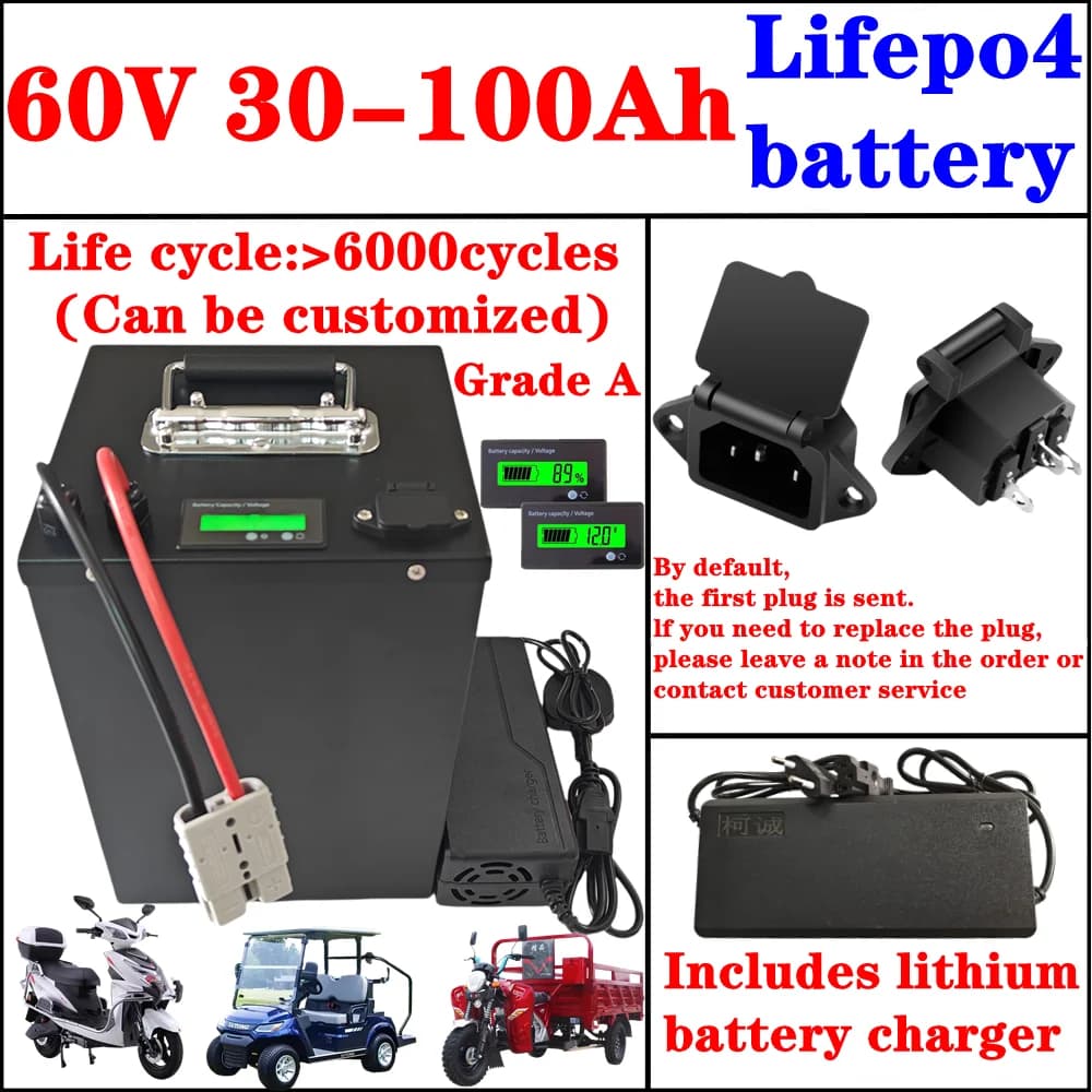 BMS 20S Lifepo4 60V 30Ah 40Ah 50Ah 60Ah 70Ah 80Ah 90Ah 100Ah Lithium Battery for 1000W 2000W 3000W Rickshaw Off-road Vehicle